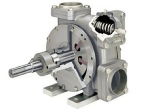cutaway view of sliding vane pump in silvery